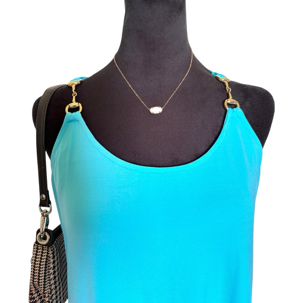 Boston Proper Woman’s Small Blue Midi Sleeveless dress with gold accents - Picture 5 of 9